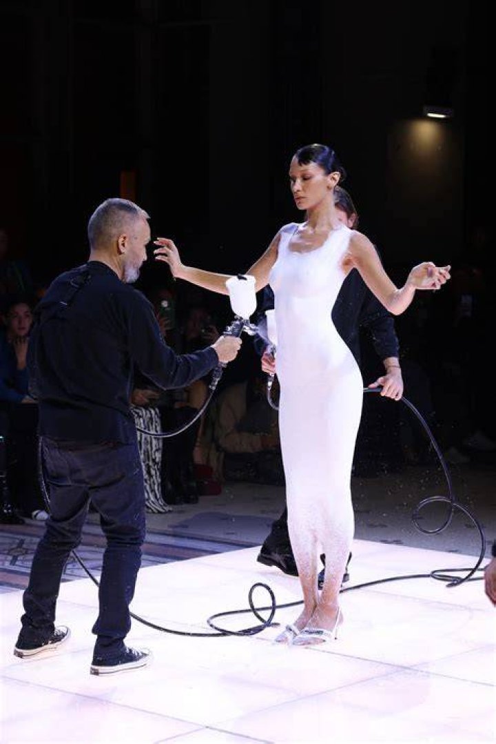 Bella Hadid stuns audience with a sprayon dress love 1