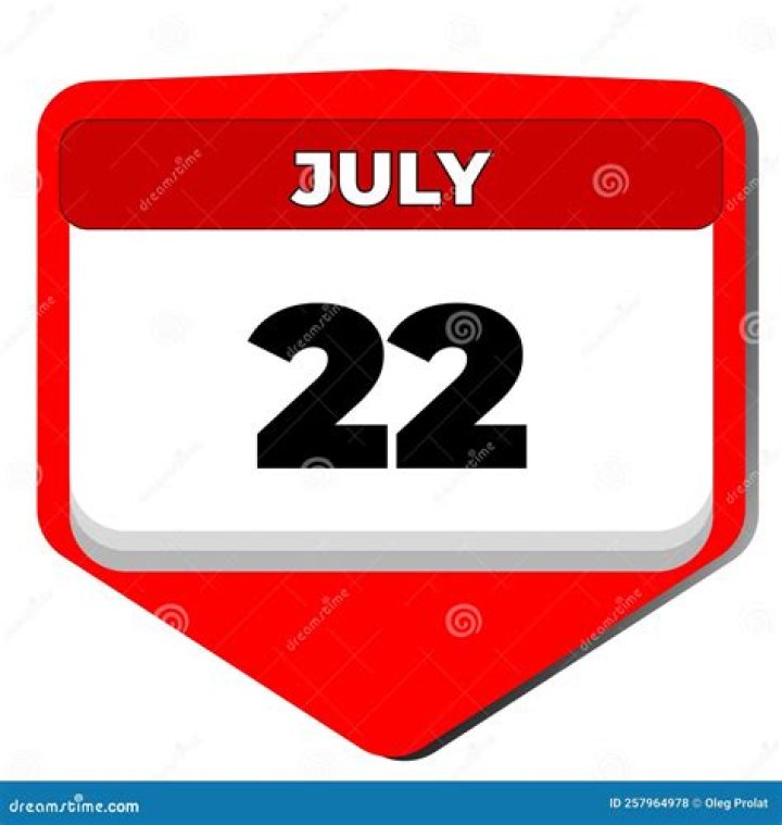 July 22. 22th Day of the Month, Calendar Date.White Blank Sheet of